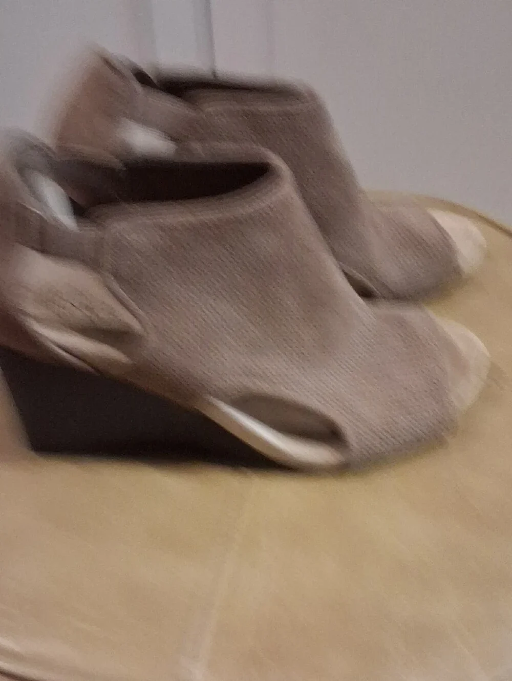 Life Stride Taupe Perforated Suede Peep-Toe Wedge Booties